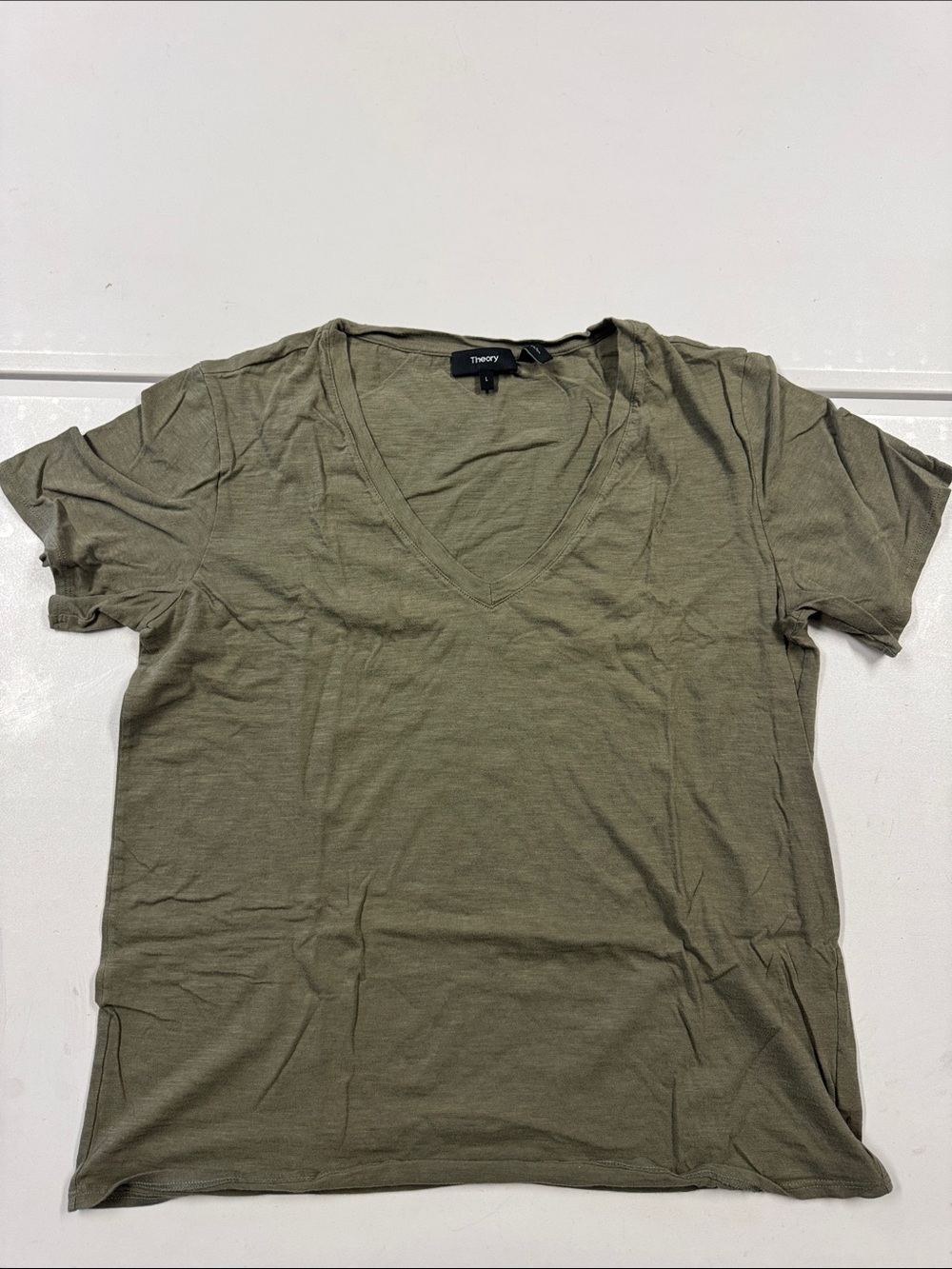 Theory Olive Green V-Neck Short Sleeve Tee 100% Cotton